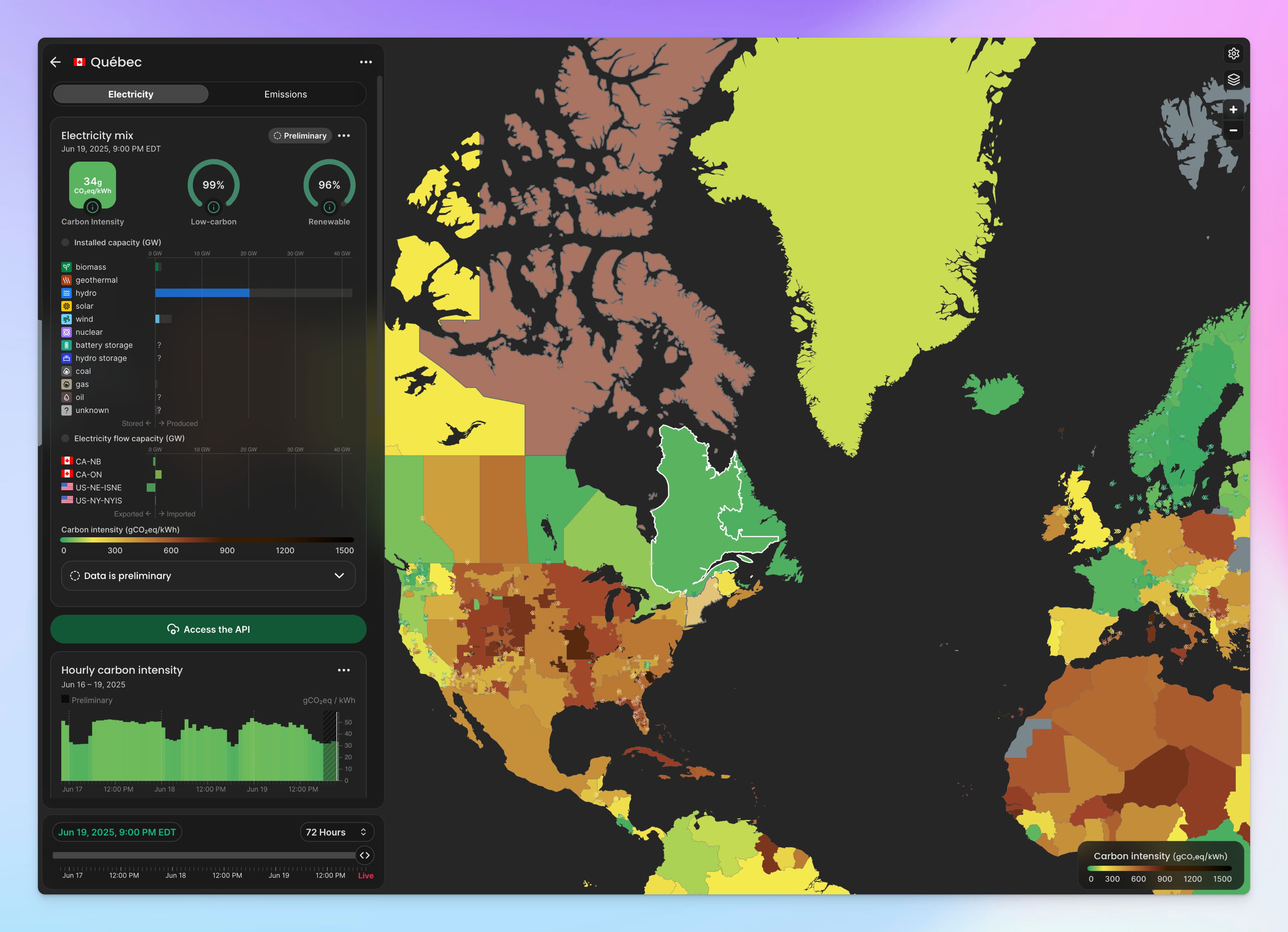 The carbon intensity of electricity in Quebec, Canada